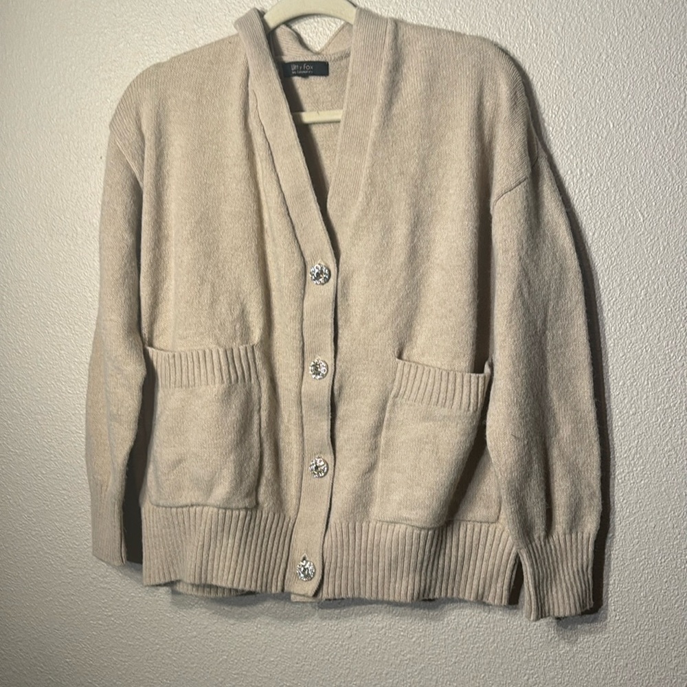 Witty fox cream button up sweater